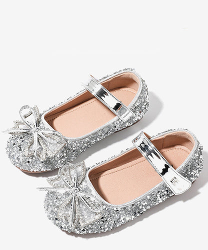 Shoes Girls Champagne Buckle Bow Flat Handmade Strap Zircon