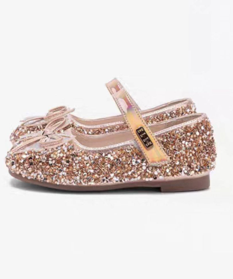 Shoes Girls Champagne Buckle Bow Flat Handmade Strap Zircon