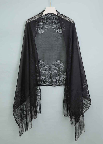 Handmade Chinese Style Black Tasseled Hollow Out Scarf YF004