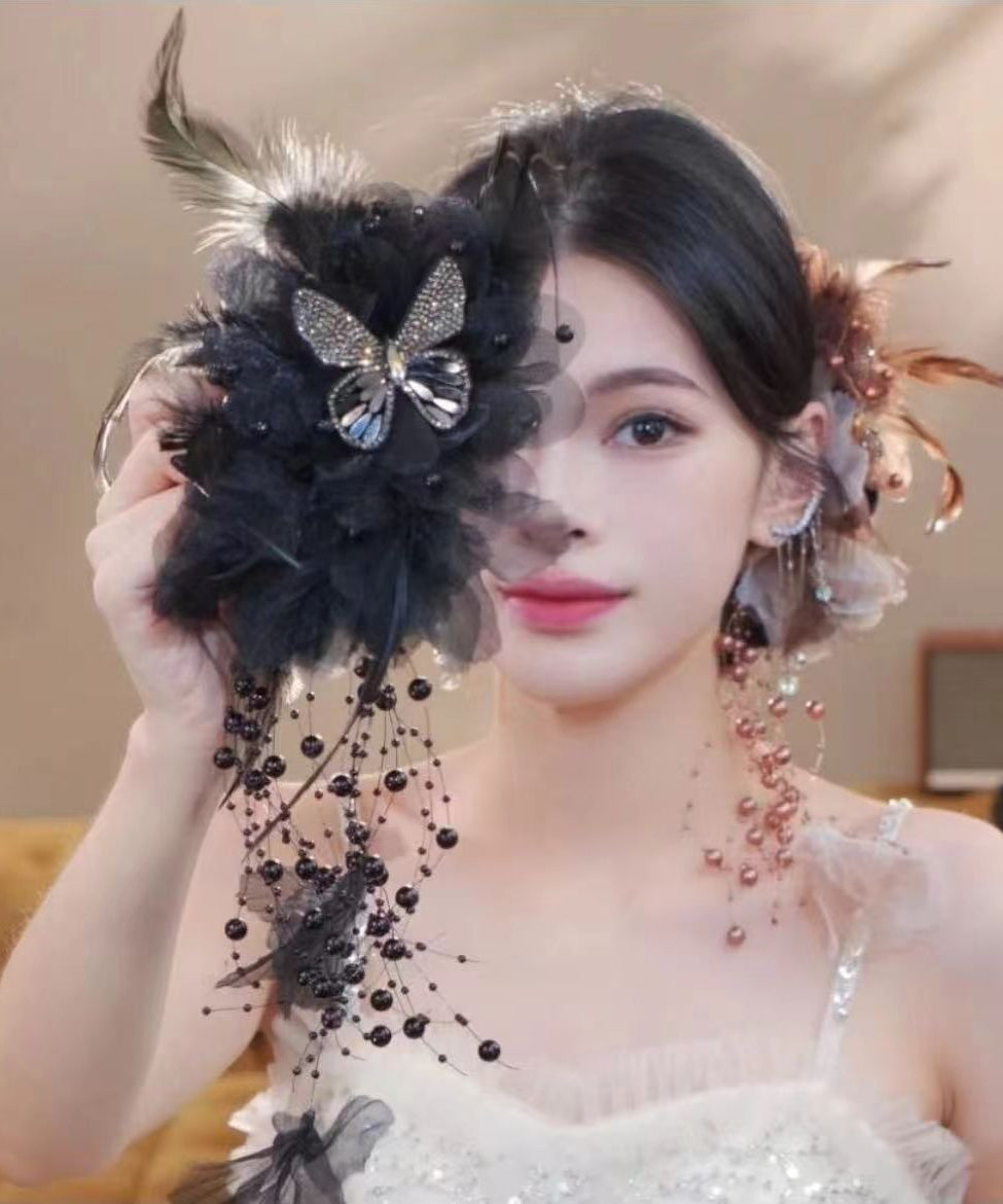 Butterfly Handmade Alloy Coffee Tassel Pearl Feather Zircon