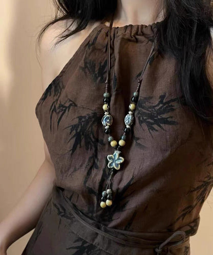 Coffee Alloy Pendant Wax Necklace Ceramic Rope Handmade