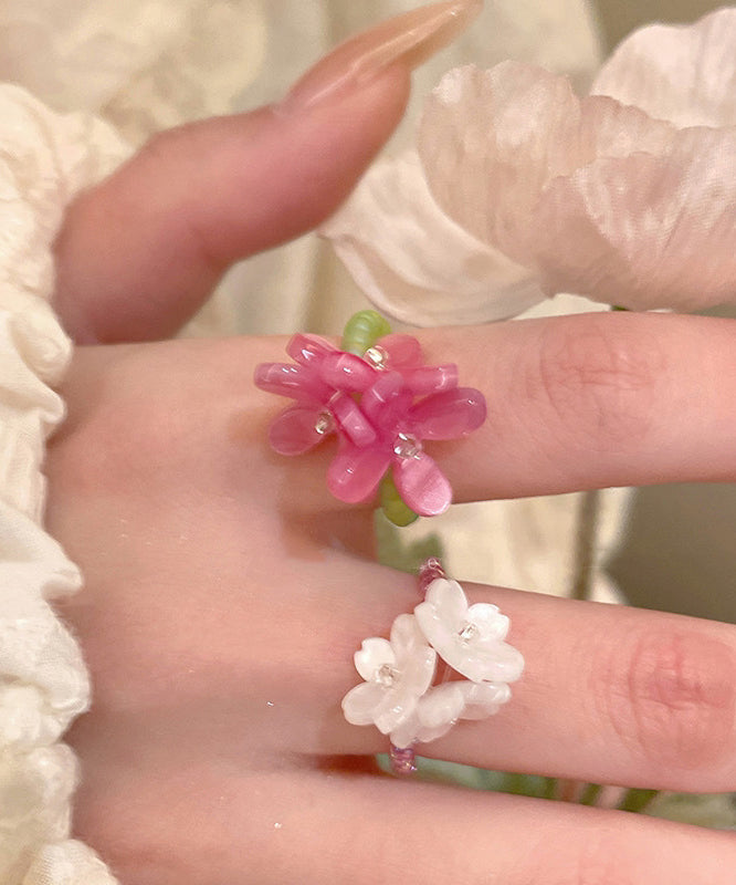 Set Handmade Colorblock Two-Piece Floral Acrylic Beads Rings