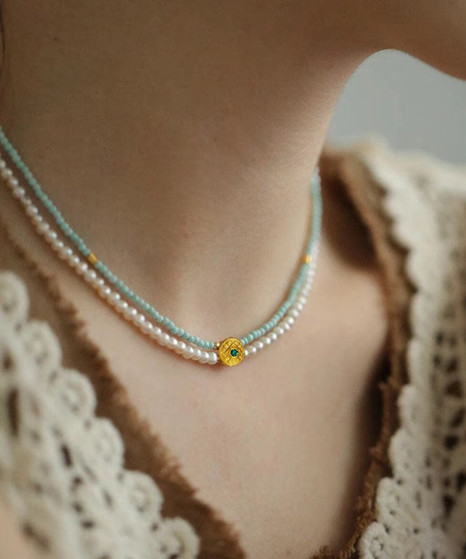 Colorblock Beading Alloy Handmade Double-Layer Pendant Pearl