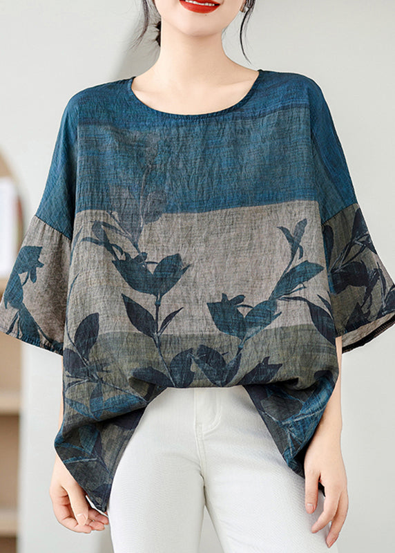 Handmade Colorblock O-Neck Print Cozy Top Summer AP060