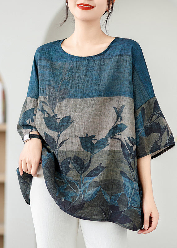 Handmade Colorblock O-Neck Print Cozy Top Summer AP060