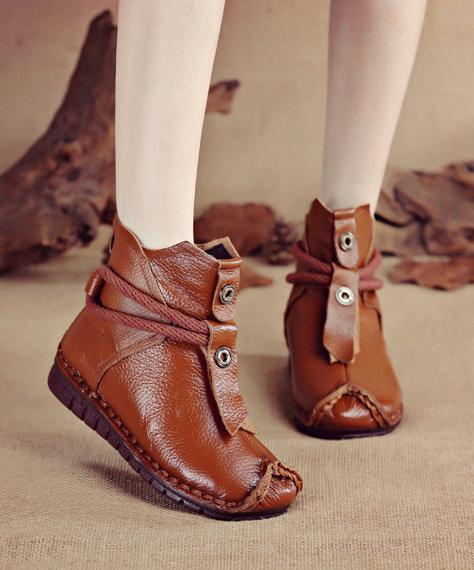 Boots Splicing Brown Handmade Cowhide Leather Comfortable