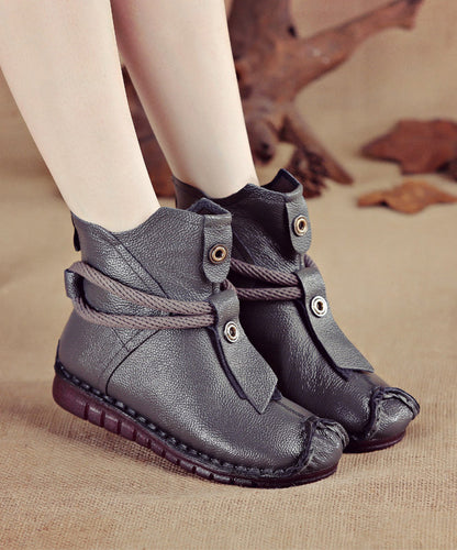 Boots Splicing Brown Handmade Cowhide Leather Comfortable