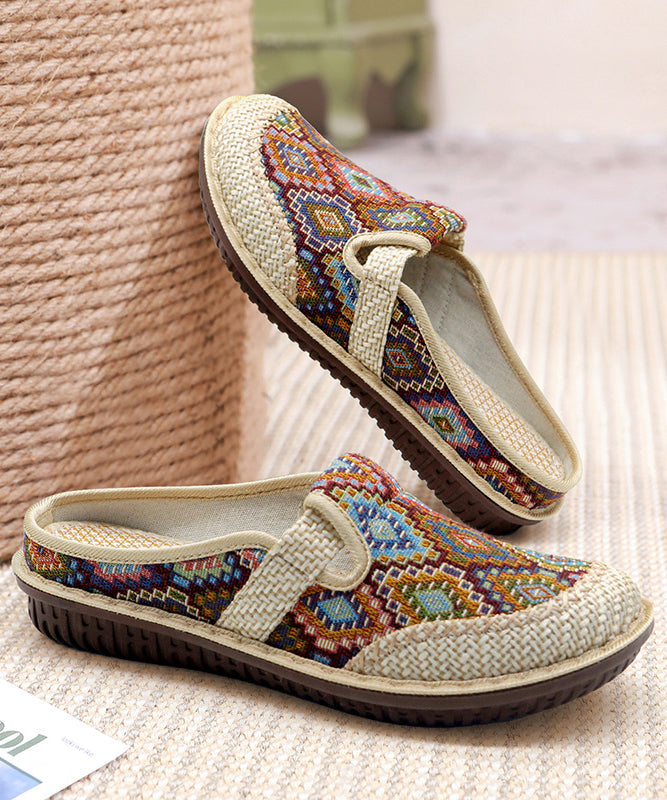 Green Splicing Slide Handmade Sandals Comfy Linen