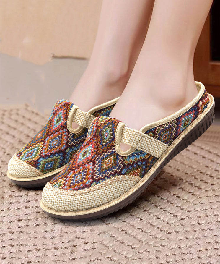 Green Splicing Slide Handmade Sandals Comfy Linen