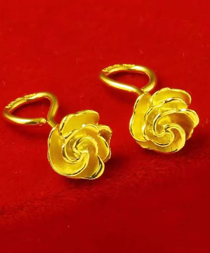 Handmade Gold Sterling Silver Overgild Rose Stud Earrings TX010
