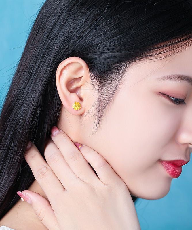 Handmade Gold Sterling Silver Overgild Rose Stud Earrings TX010