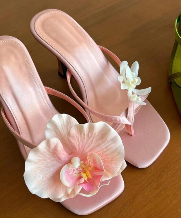 Floral Flip Stiletto Heels Silk Asymmetrical Flops Handmade Green