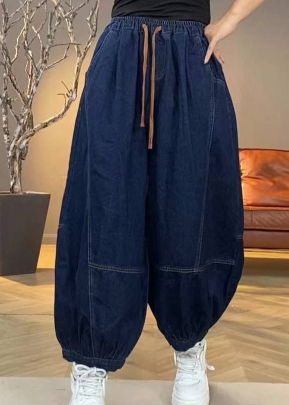 Pockets Waist Lantern Elastic Handmade Patchwork Green Pants