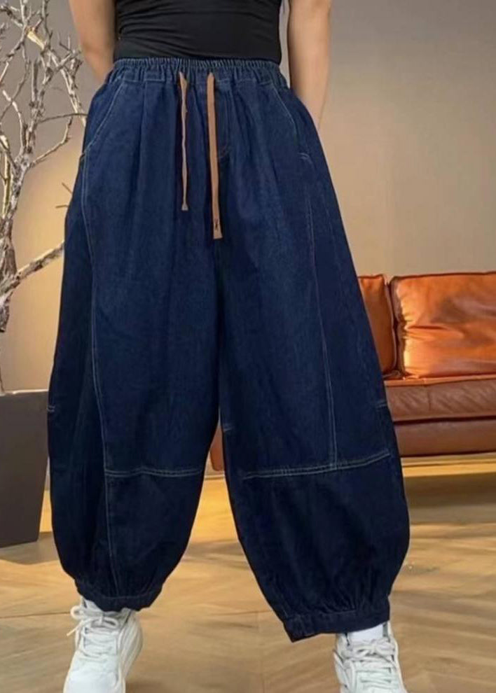 Pockets Waist Lantern Elastic Handmade Patchwork Green Pants