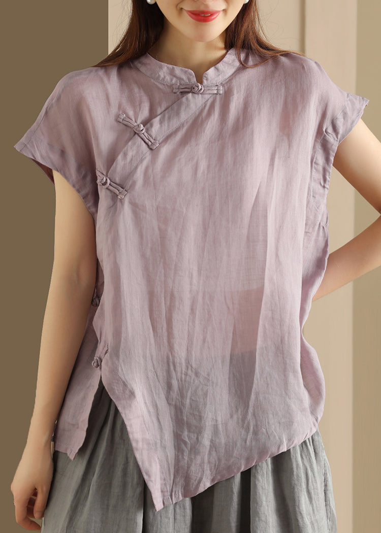 Button Top Green Collar Linen Handmade Stand Summer