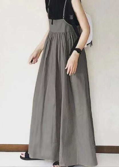 Spaghetti Khaki Patchwork Long Wrinkled Dress Handmade Strap