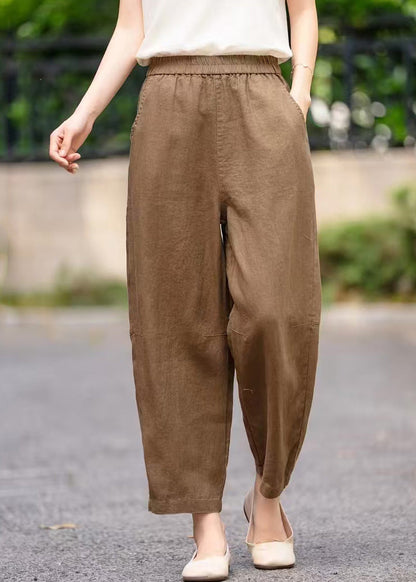 Pants Navy Waist Elastic Pockets Summer Crop Linen Handmade