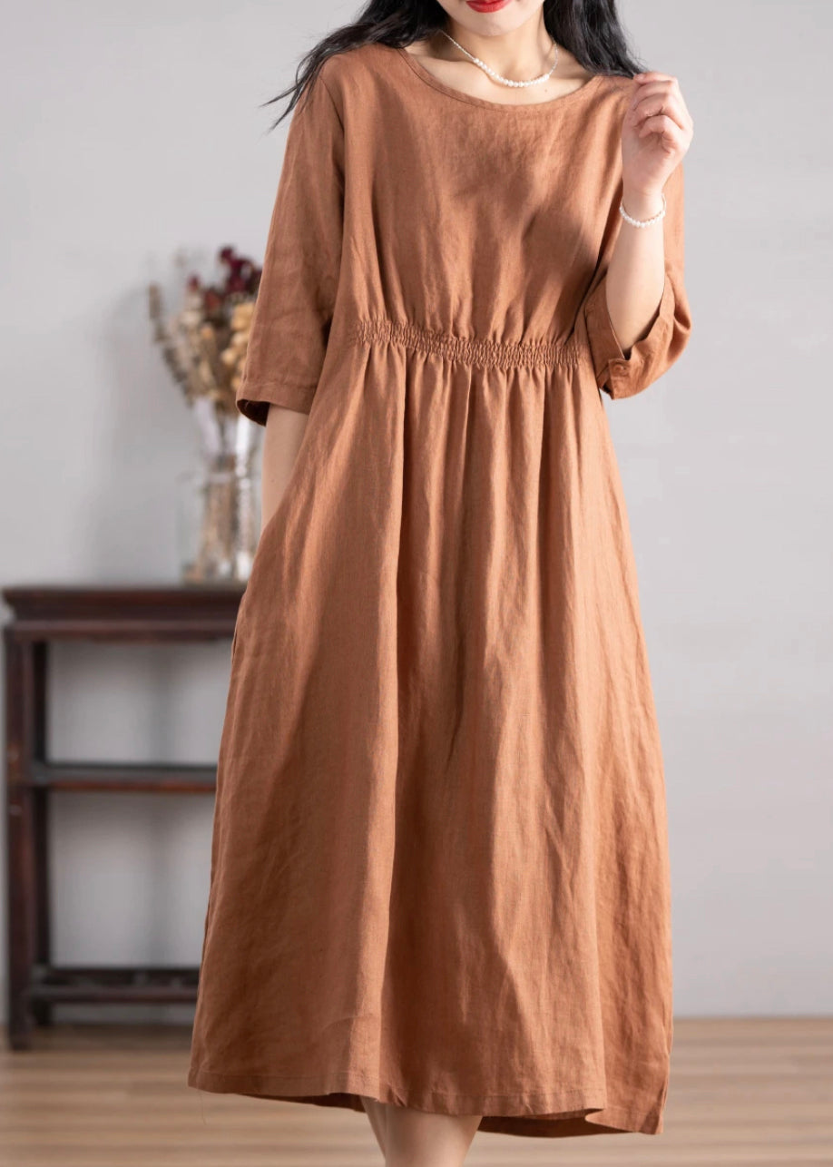 Handmade Orange O-Neck Patchwork Maxi Dress Summer GH1059