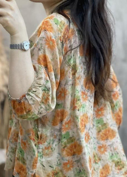 Ruffled Handmade Sleeve Orange Cotton Print Top Bracelet