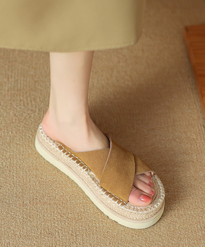 Cowhide Black Sandals Cross Platform Strap Slide Handmade Leather