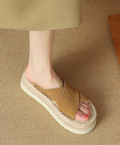 Cowhide Black Sandals Cross Platform Strap Slide Handmade Leather