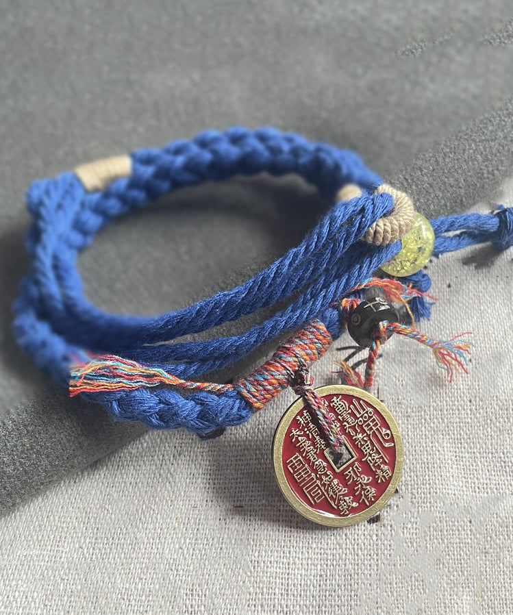 Handmade Red Handmade Weaving Copper Coins Yarn Tassel Charm Bracelet YD008