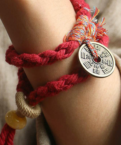 Handmade Red Handmade Weaving Copper Coins Yarn Tassel Charm Bracelet YD008
