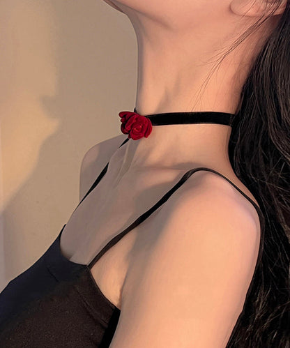 Handmade Red Silk Velvet Floral Bow Pendant Necklace YU017