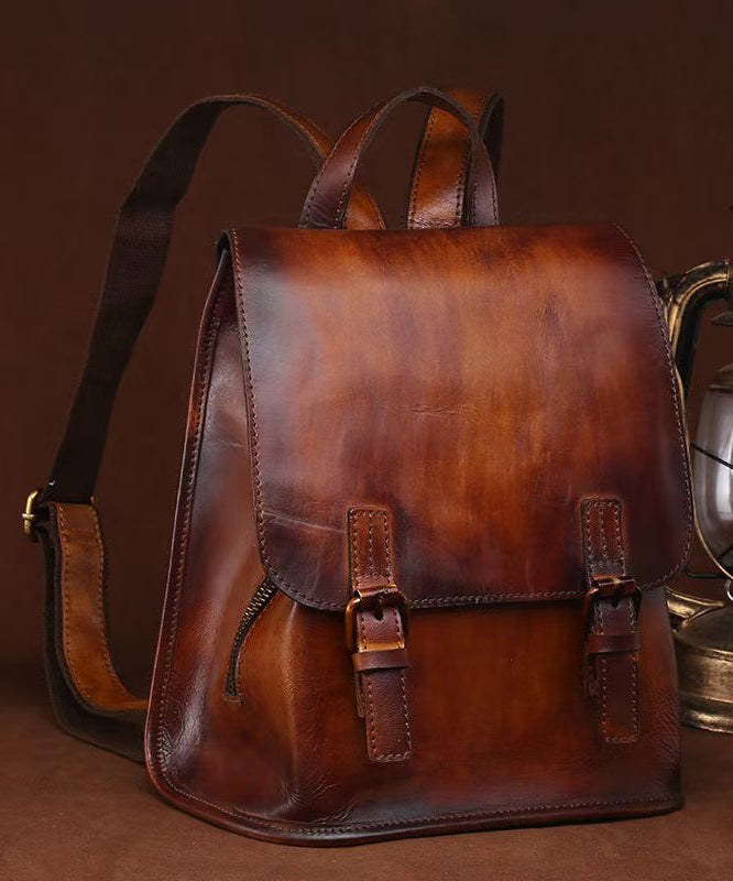 Handmade Capacity Retro Bag Backpack Calf Leather Brown Large