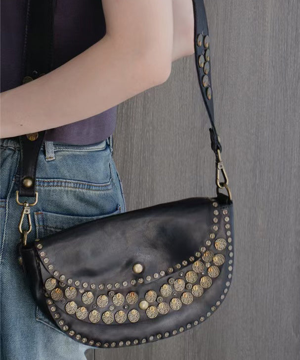 Rivet Solid Saddle Bag Durable Handmade Leather