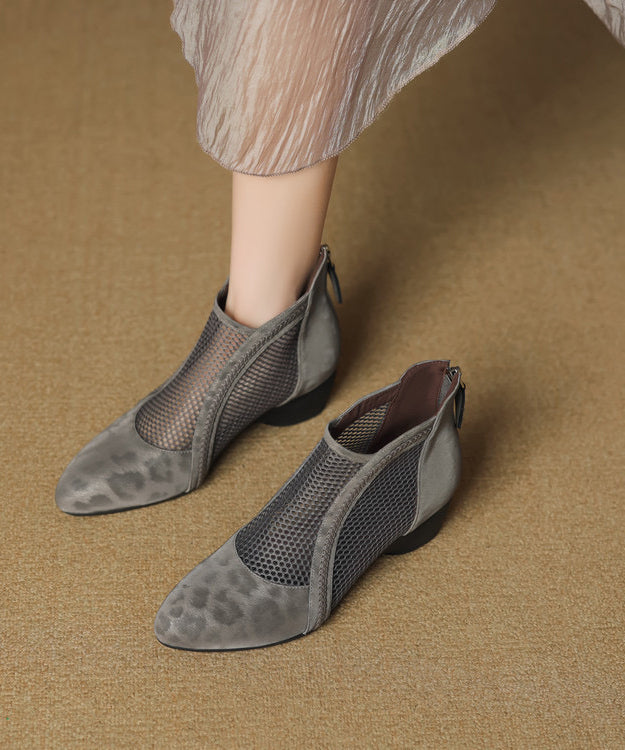 Black Breathable Handmade Chunky Splicing Boots Mesh