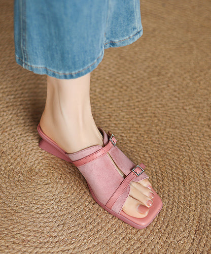 Pink Sandals Handmade Suede Slide Splicing Chunky