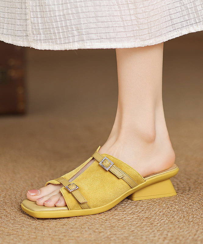 Pink Sandals Handmade Suede Slide Splicing Chunky