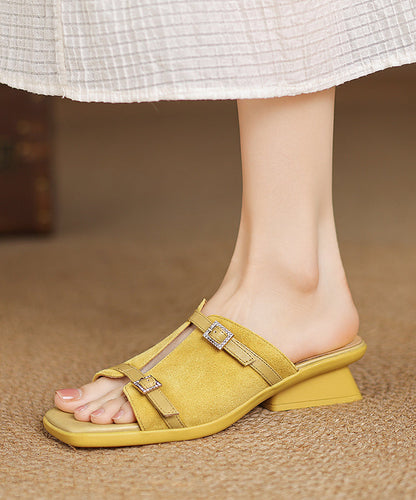 Pink Sandals Handmade Suede Slide Splicing Chunky