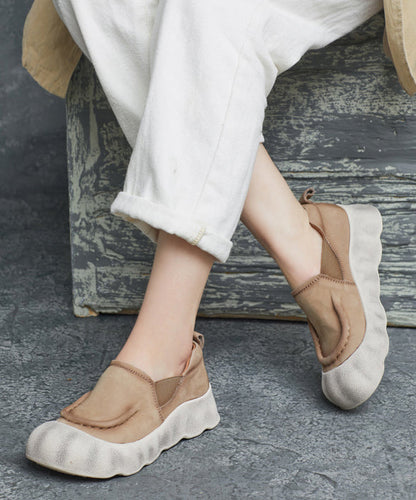 Platform Shoes Handmade Flat Feet Cowhide Splicing Leather Green