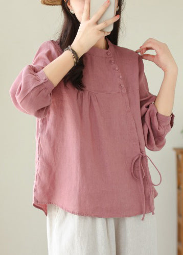 Handmade White Asymmetrical Lace Up Linen Shirts Spring TM023