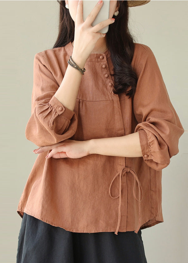 Handmade White Asymmetrical Lace Up Linen Shirts Spring TM023