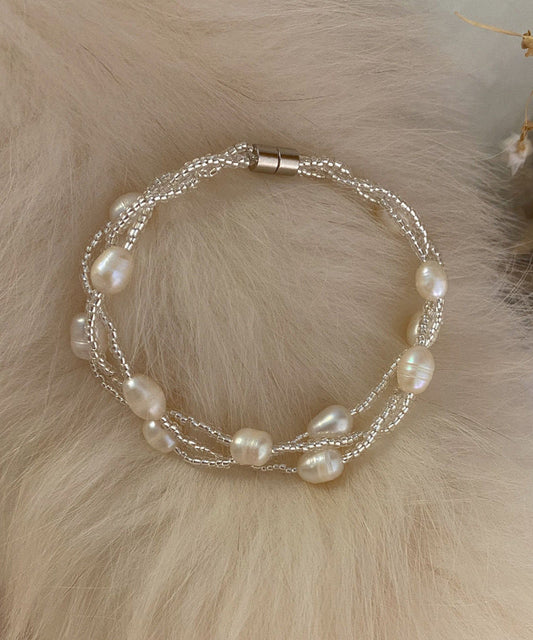 Handmade White Metal Three Layers Pearl Chain Bracelet ET014