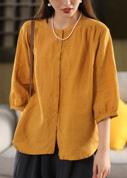 Yellow Blouses Oversized Bracelet Sleeve Handmade Linen