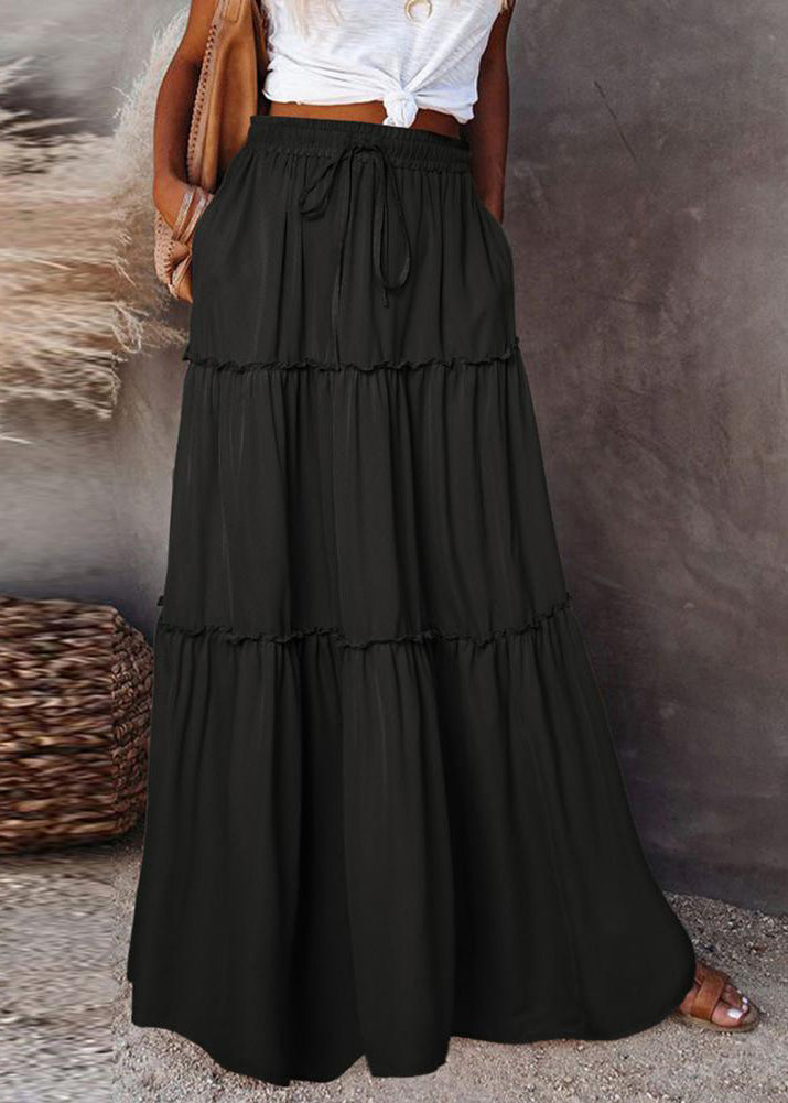 Patchwork Waist Handmade Ruffled Yellow Maxi Summer Skirt Elastic