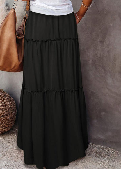 Patchwork Waist Handmade Ruffled Yellow Maxi Summer Skirt Elastic