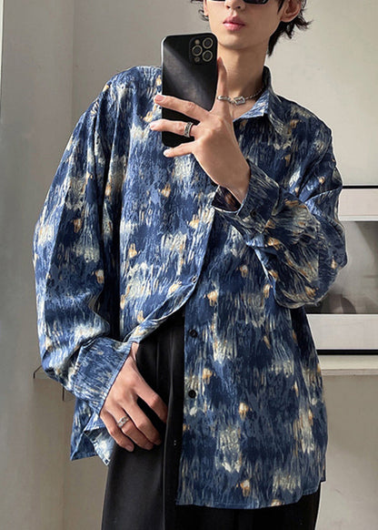 Hong Kong Style Starry Sky Oil Painting Tie Dye Shirt Men's Long Sleeved HG022