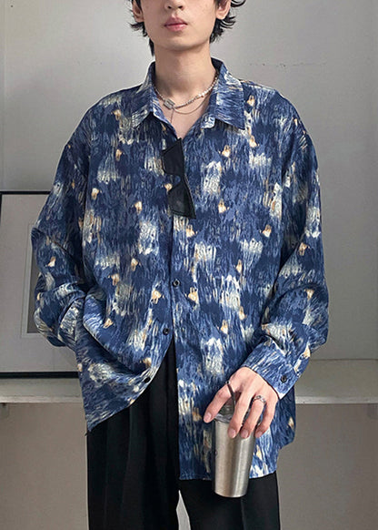 Hong Kong Style Starry Sky Oil Painting Tie Dye Shirt Men's Long Sleeved HG022