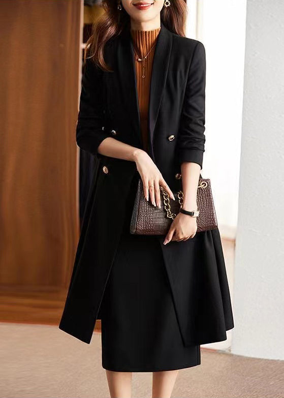 Italian Black Double Breast Silm Fit Coat Outwear Spring YJ028