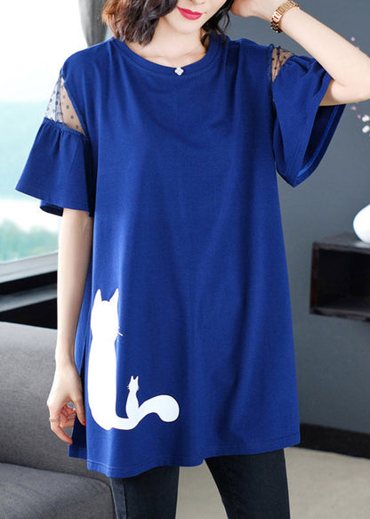 Print T O-Neck Italian Blue Shirt Summer