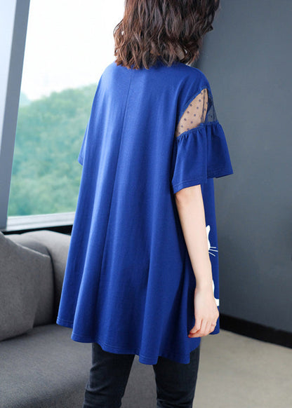 Print T O-Neck Italian Blue Shirt Summer