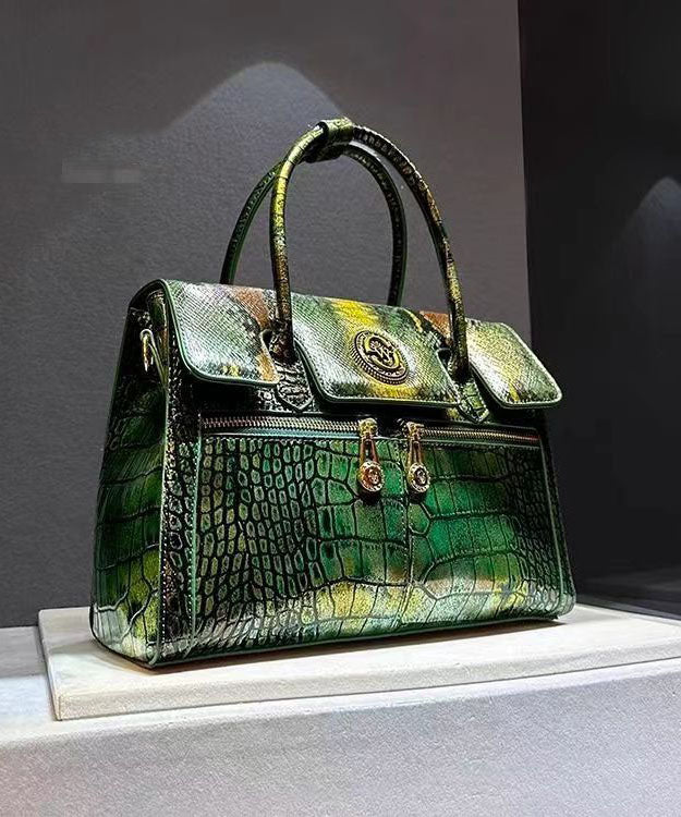 Italian Green Embossed Calf Leather Tote Handbag GG074