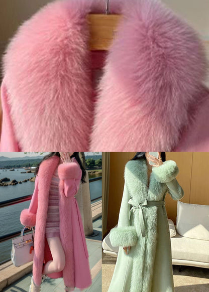 Italian Green Tie Waist Woolen Long Coats Winter RD015