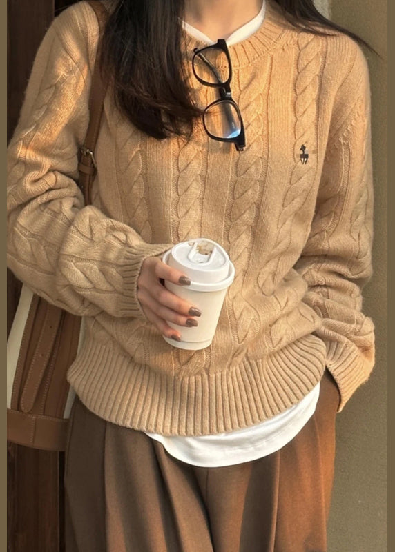 Italian Grey O Neck Cozy Warm Cable Knit Sweater Spring YY025