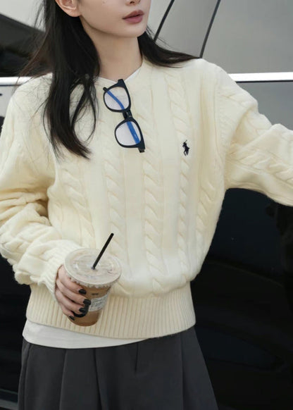 Italian Grey O Neck Cozy Warm Cable Knit Sweater Spring YY025